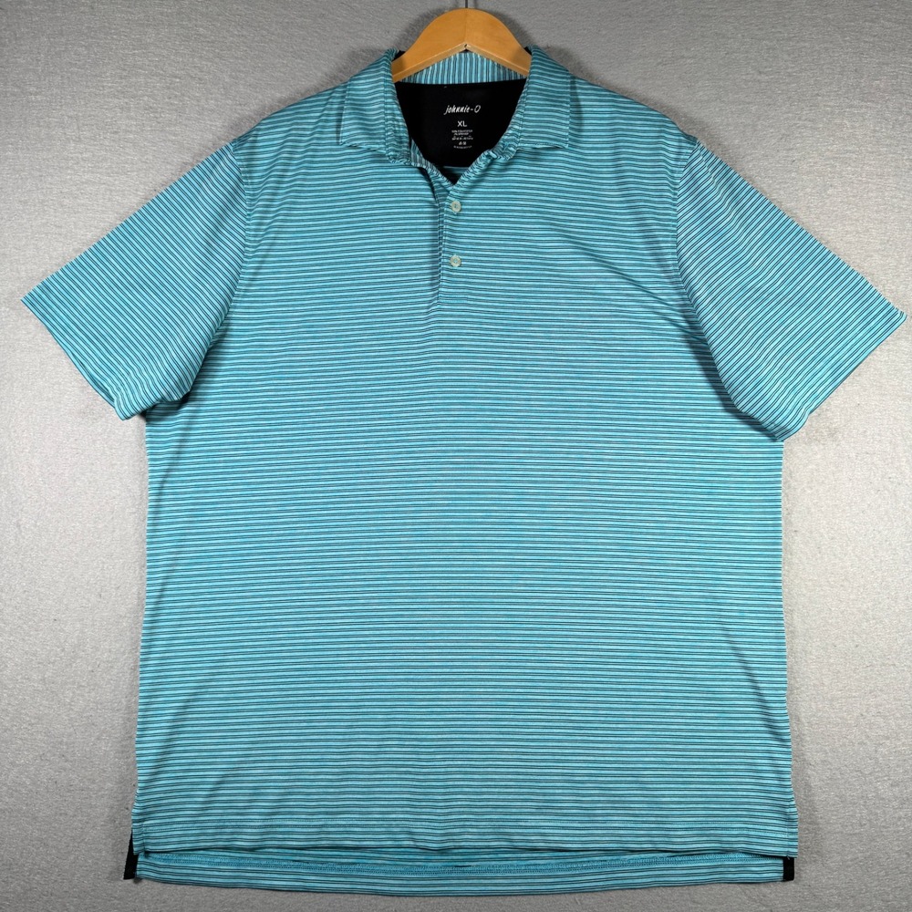 Johnnie-O Arnold Polo Shirt Men XL Baja Blue Striped Performance JMPO4870 UPF 50
